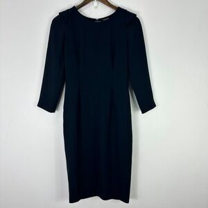 Rachel Roy Dress 2 Navy Blue Sheath Ruffle Back Midi Quiet Luxury Career Capsule